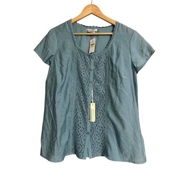 Van Heusen Blue Lace Blouse Large NWT - Picture 1 of 5